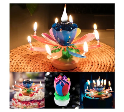 Upgrade Multicolor Rotating Lotus Cake Candle