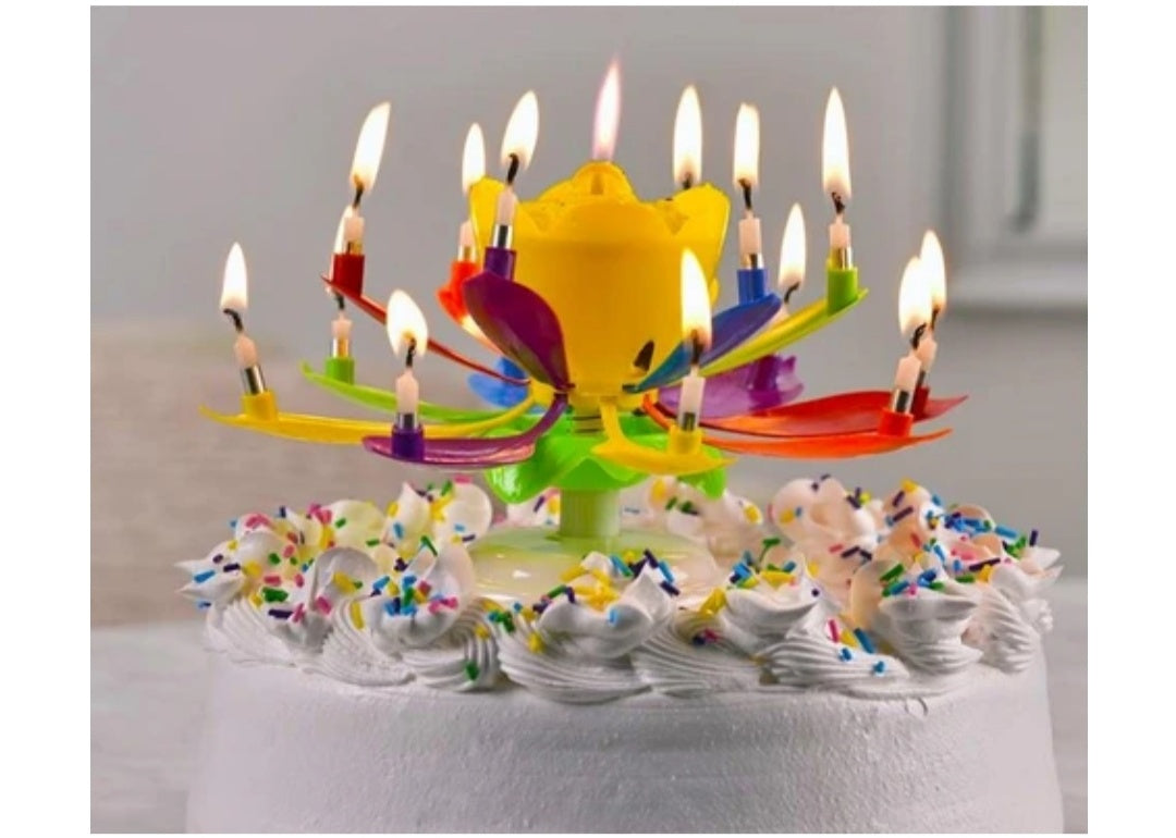 Upgrade Multicolor Rotating Lotus Cake Candle