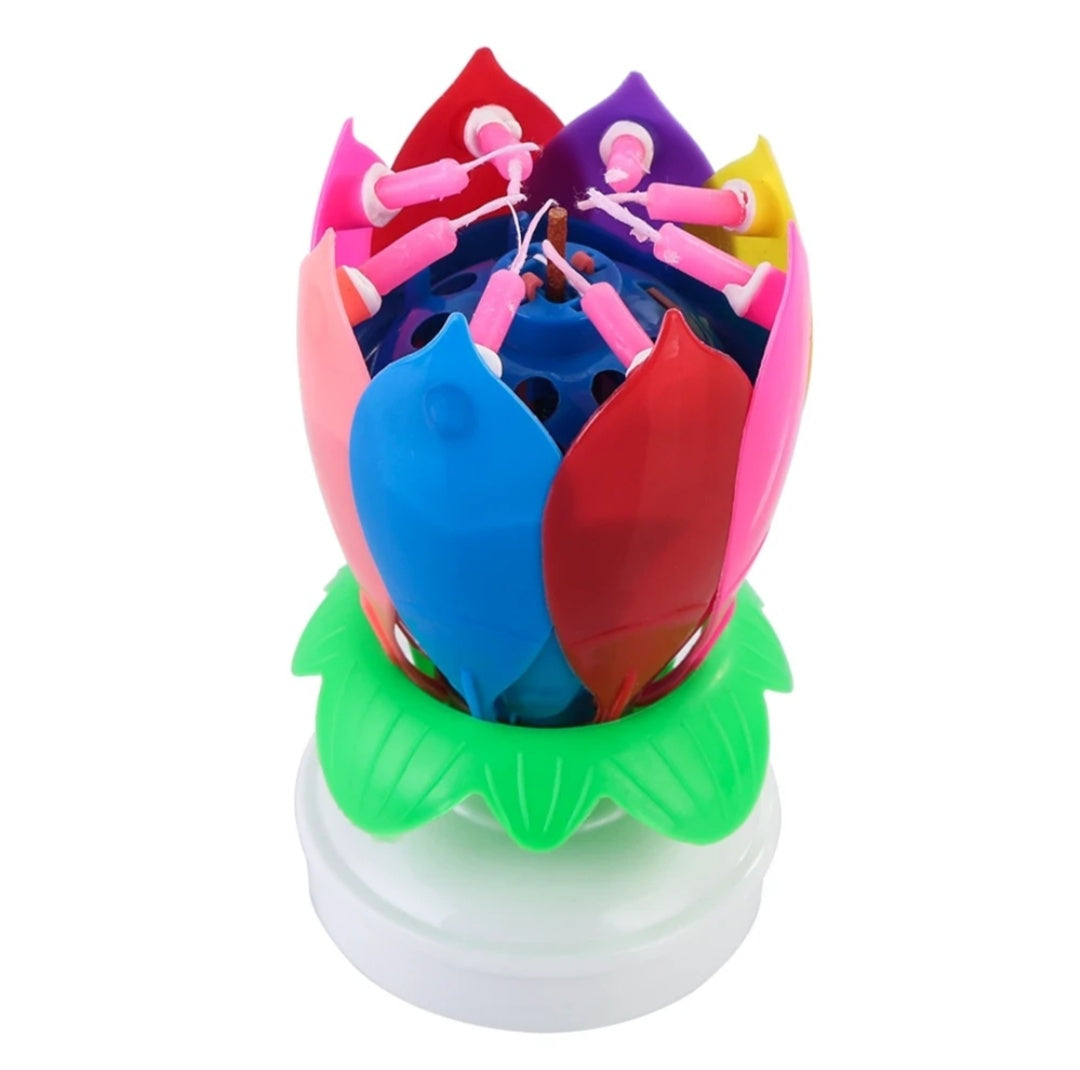 Upgrade Multicolor Rotating Lotus Cake Candle
