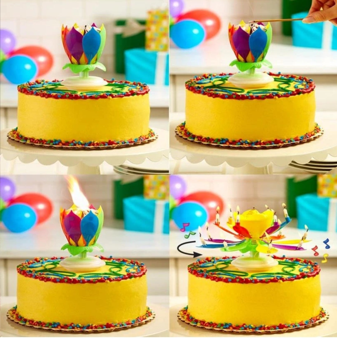 Upgrade Multicolor Rotating Lotus Cake Candle