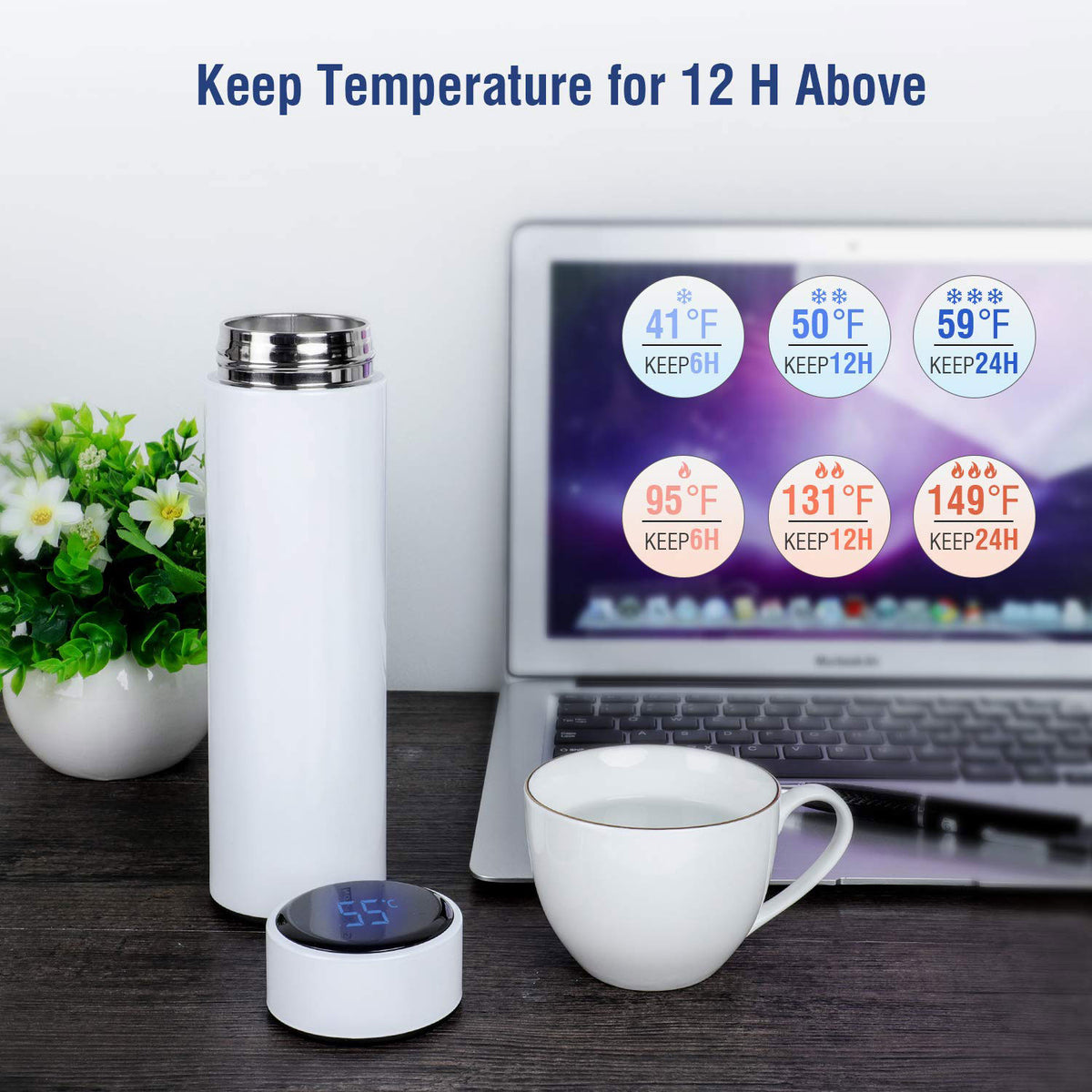 Temperature Display Vacuum Insulated Water Bottle